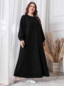 Lacomfia Women's Textured Pullover Casual Plus Size Sweatshirt Dress For Autumn Winter, Casual Dress Sweatshirts, For Casual Daily/At Home - Black - View 6