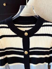 Regalyn كارديجان محبوك بألوان متباينة مخطط للنساء ذوات الحجم الكبير، شتوي