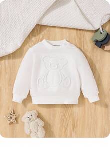 SHEIN New Born Baby Boy Bear Pattern Sweatshirt,In Fall/Winter