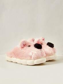 Cuccoo Cute Animal Print Fluffy Thick Sole Indoor Slippers For Women, Warm For Autumn/Winter, Pink