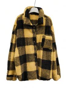 INAWLY 女式黄色格子短款时尚百搭保暖冬季常规夹克