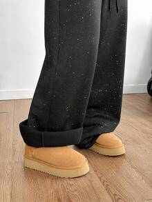 Coolane 女式秋冬复古演唱会狂欢节夜间外出闪亮亮片黑色直筒裤 - 黑色 - 查看 4