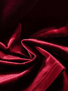 Selianne Burgundy Velvet V-Neck Pleated Casual T-Shirt, Vintage Style, Autumn/Winter - Burgundy - View 3