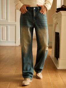 Manfinity VCAY 男士破洞口袋牛仔裤 - 藍色 - 查看 1