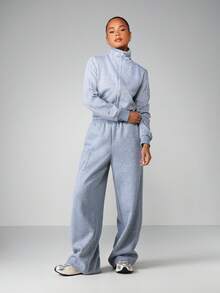 MISSGUIDED Women Funnel Neck Full Zip Sweatshirt Long Sleeve Tracksuit Jacket Casual Winter Athleisure Top - Grey - View 4