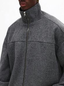 SUMWON 男士超大羊毛拉链夹克冬季外套罗纹领休闲大衣