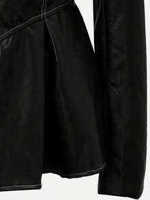 SHEIN Unity 女士哥特朋克风休闲舒适PU皮夹克，腰部收紧设计，适合万圣节角色扮演 - 黑色 - 查看 5