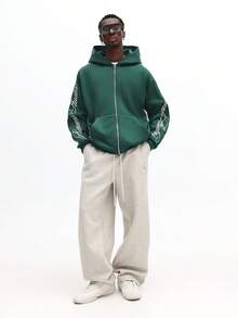 SUMWON 常规款全拉链连帽衫，配有抽绳兜帽和中央口袋，休闲街头风格运动衫，适合日常舒适冬季分层穿着 - 綠色 - 查看 4