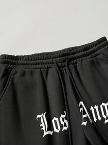 Manfinity LEGND 男士休闲字母印花连帽衫和运动裤两件套，秋冬 - 彩色 - 查看 7