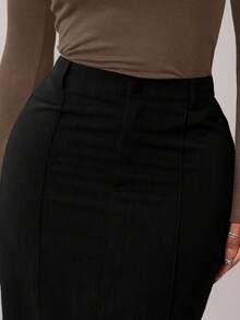 Radiana 女士灰色复古优雅简约修身直筒裙，通勤百搭 - 黑色 - 查看 6