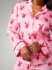 Missguided x Playboy Christmas Print Pajama Set With Button Up Top - Multicolor - View 3