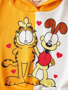 GARFIELD | SHEIN Conjunto informal de 2 piezas de sudadera con capucha y pantalón de chándal con estampado de dibujos animados y hombros caídos para niña preadolescente
