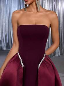 Vowa Váy chữ A xòe siêu dài đính hạt màu trắng sang trọng, phối ren đen thanh lịch, có dây buộc phía sau có thể điều chỉnh, thích hợp cho các buổi hẹn hò, tiệc độc thân, đám cưới, sự kiện, kỳ nghỉ, mùa tựu trường, dạ tiệc trang trọng - Màu Đỏ Sâu - Xem 5