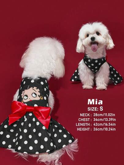 Betty Boop x SHEIN 1 st. mönstertryckt husdjurskjol med tecknad figur, kattkläder, hundkläder, storlek XXS-XXXXL, extra liten, extra stor, prickar, rosett. Presentidéer, fest, helgdag, alla hjärtans dag