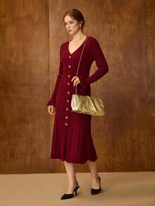 MOTF PREMIUM 女士时尚优雅褶皱金色手拿包/夹包，适合派对约会、圣诞礼物 - 金色 - 查看 6