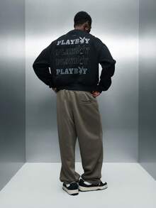 PLAYBOY X SUMWON Áo nỉ chui đầu dáng croptop in logo họa tiết tay dài thường ngày dạo phố - màu đen - Xem 7