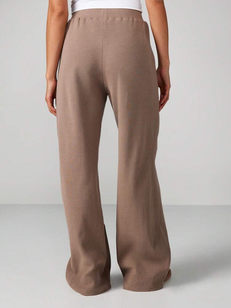 MISSGUIDED Calça Pantalona de Perna Larga Canelada para Mulheres, Cintura Alta, Casual, Loungewear, Conforto para Outono e Inverno