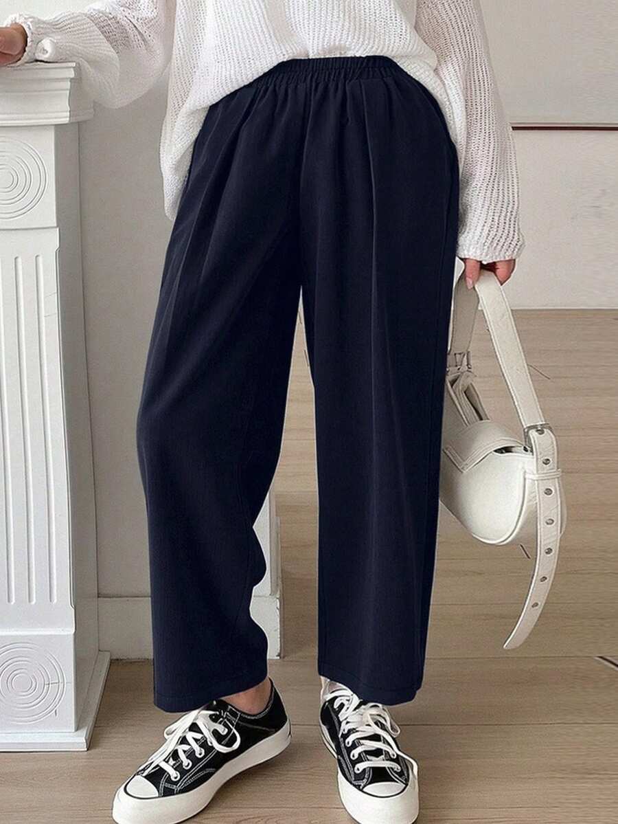 Dazy Plus Black Loose Elastic Waist Harem Pants, Casual Cropped Trousers, All Season - Navy Blue - View 1