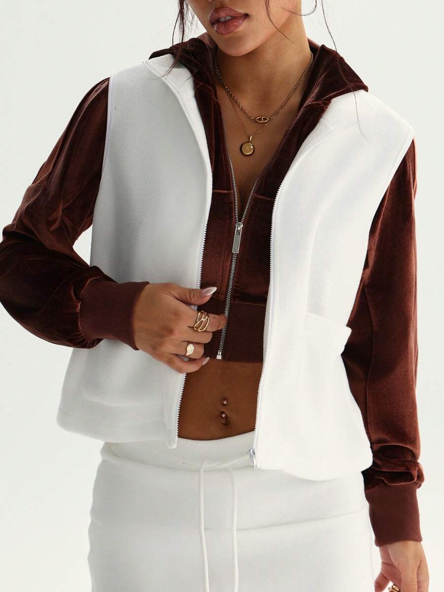 Dewbera Women's Autumn/Winter Sherpa Fleece Sleeveless Jacket, Stand Collar Full Zip Up Loose Fit Jacket For Daily Casual, Running, Yoga, Gym, Tennis, Golf And Other Sports,Workout,Winter - White - View 1