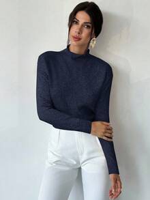 Firerie 女士优雅休闲通勤办公装，多色长袖高领宽松休闲百搭针织衫，秋季、冬季，百搭上衣，教师款，秋季 - 藏蓝色 - 查看 5