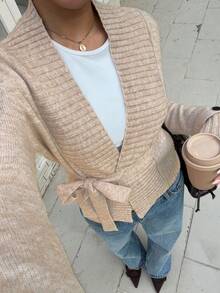 SHEIN Unity Women's Casual Wrap Around Long Sleeve Knit Cardigan, Versatile Tie Front