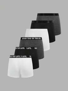 SHEIN 6pcs/Set Comfortable Minimalist Letter Print Elastic Waist Underwear Set For Teen Boys, Soft Fabric, Versatile, Suitable For Daily Wear, School, Travel, Fall Autumn And Winter Clothes, Layering, Loungewear Buy One And Get Six, Buy 1 And Get 6, Boys Underwear Boxer Briefs Boys Underpants - Multicolor - View 3