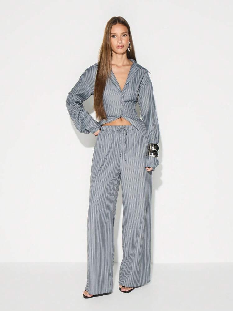 KIZN High Rise Striped Wide Leg Palazzo Trousers