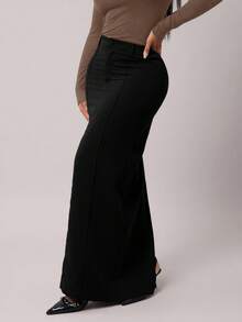 Radiana 女士灰色复古优雅简约修身直筒裙，通勤百搭 - 黑色 - 查看 3