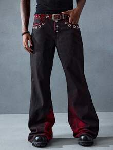 ROMWE MEN Grunge Punk Men's KPOP Distressed Washed Wide Leg Jeans - Black - View 4