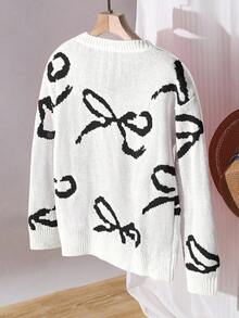 SHEIN 1件女童毛衣，圆领，粉色蝴蝶装饰，常规袖，整齐下摆，中等厚度，粉色到白色渐变针织毛衣，甜美可爱，柔软亲肤上衣，秋冬日常必备 - 黑色 - 查看 2