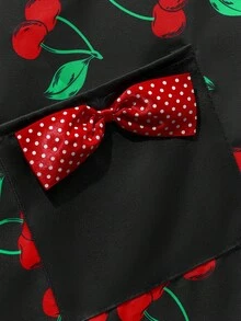 Betty Boop x SHEIN 1pc Cherry Print Apron, Cute Bow Pocket Design, Comfortable And Soft, A Must-Have For Kitchen Baking,Gift Ideas,Party,Holiday,Valentine's Day - Black - View 6