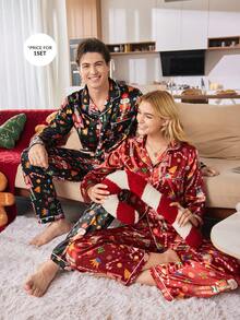 CoupledUp 男士家居服套装 圣诞睡衣 情侣睡衣 睡衣套装 秋冬睡衣 - 黑色 - 查看 1