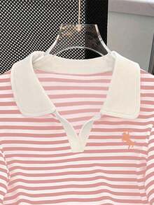 Resyla 女式休闲条纹印花短袖T恤，夏季 - 彩色 - 查看 3