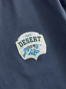 SWAVVY 男士修身短袖海军蓝T恤，全身数码印花，夏季 - 藍色 - 查看 4