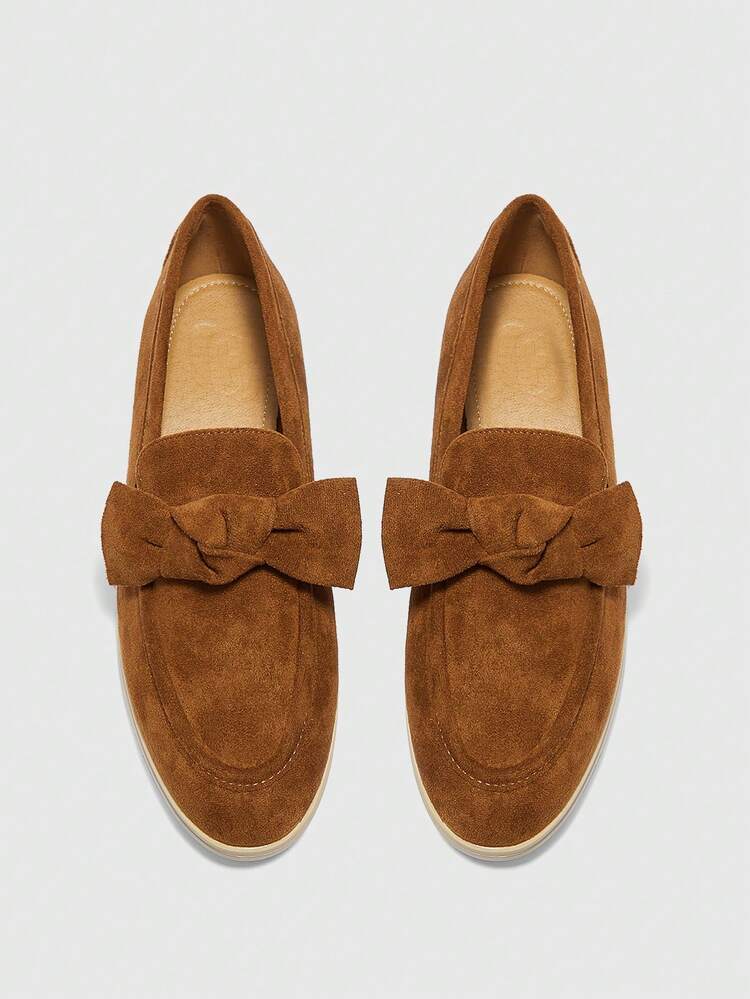 CUCCOO BIZCHIC Women's Fashion Brown Suede Bow Comfortable Casual Loafers, Suitable For Commuting, Outdoor, Travel, Shopping, Work, Daily Wear