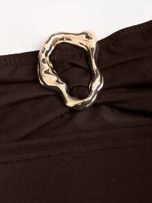 Sweetra Váy ngắn hở lưng gợi cảm khóa kim loại cho nữ - Màu nâu  Mocha - Xem 5