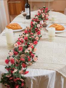 SHEIN Basic living 1/2/5件/包 人造花卉植物 45头仿真玫瑰藤蔓花卉 家居酒店办公室婚礼派对花园工艺品装饰