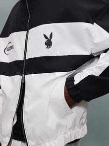 PLAYBOY X SUMWON Veste à col entonnoir zippée color block, streetwear d'hiver