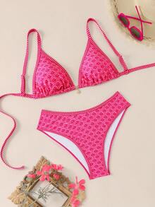 Swim Mod Plus Size Bikini Swimsuit Set For Women, 2-Piece Sexy Adjustable Strap Split Swimwear Vacation Beach Outfit For Summer