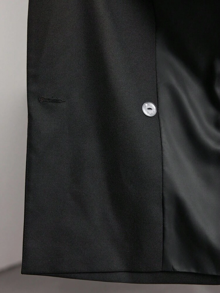 Women's Black Summer Business Casual Work Blazer,High-Quality Wool Blend Loose Fit Cinched Waist Lapel Collar,Modern Urban Sophisticated Office Wear