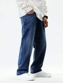 Chillumni 男士宽松休闲直筒牛仔裤，带口袋 - 淺色水洗藍 - 查看 5