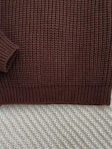 SHEIN Playful Pals 男婴圣诞时尚毛衣，适合秋冬季穿着 - 咖啡棕 - 查看 3