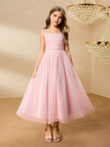 Vestido Longo com Lantejoulas para Meninas, Rosa, Festa de Aniversário, Banquete, Apresentação no Palco, Apresentação, Passarela, Roupa Formal Infantil - Rosa chiclete - Visão 5