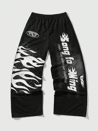 Street Life Men's Slogan Print Sweatpants, Suitable For Everyday Wear, Spring/Summer