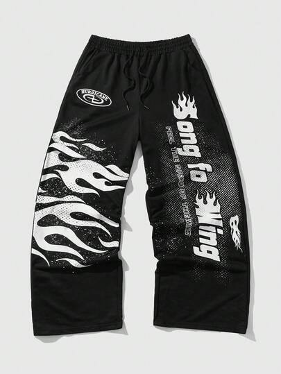 Street Life Pantaloni della tuta da uomo con stampa slogan, adatti per uso quotidiano, primavera/estate