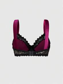 ROMWE Goth 女士哥特式天鹅绒钢圈蝴蝶结简约文胸，基本款内衣 - 酒紅色 - 查看 2