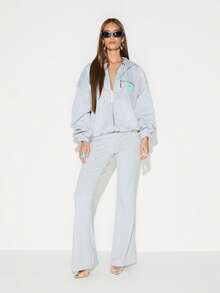 KIZN Scuba Style Oversized Zip Through Hoodie With Drawstring And Shoulder Pad Details Casual Streetwear - Grey - View 3