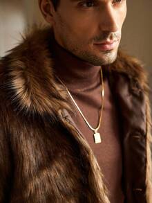 Manfinity NXTstreet 男士复古长袖仿皮草外套，秋冬季时尚之选 - 黑色 - 查看 4