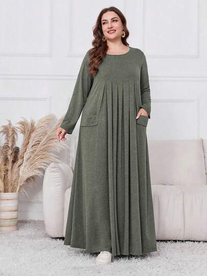 Lacomfia 大码女式休闲超长连衣裙，春秋季长款女装