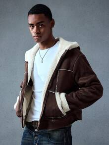 ROMWE MEN Street Life Áo khoác nam dài tay, dày dặn, dáng rộng, có mũ, kiểu dáng thường ngày, thích hợp cho mùa thu/đông. - màu nâu - Xem 8